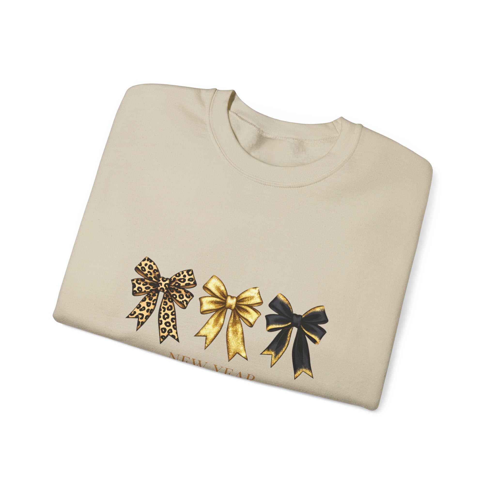 New Year Bows Crewneck Sweatshirt — “New Year New Beginnings” Glitter Bow Design