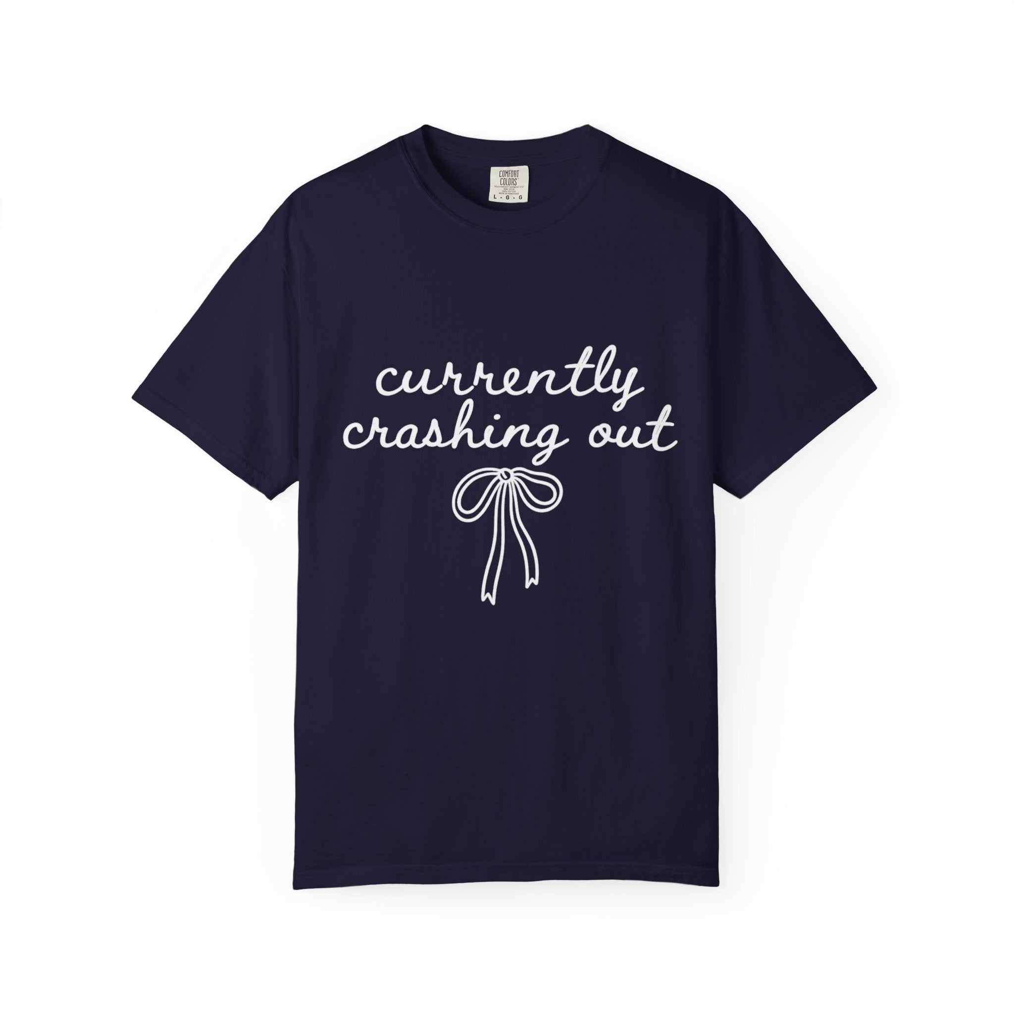 White Garment-Dyed T-Shirt — Minimal Ribbon Graphic Tee