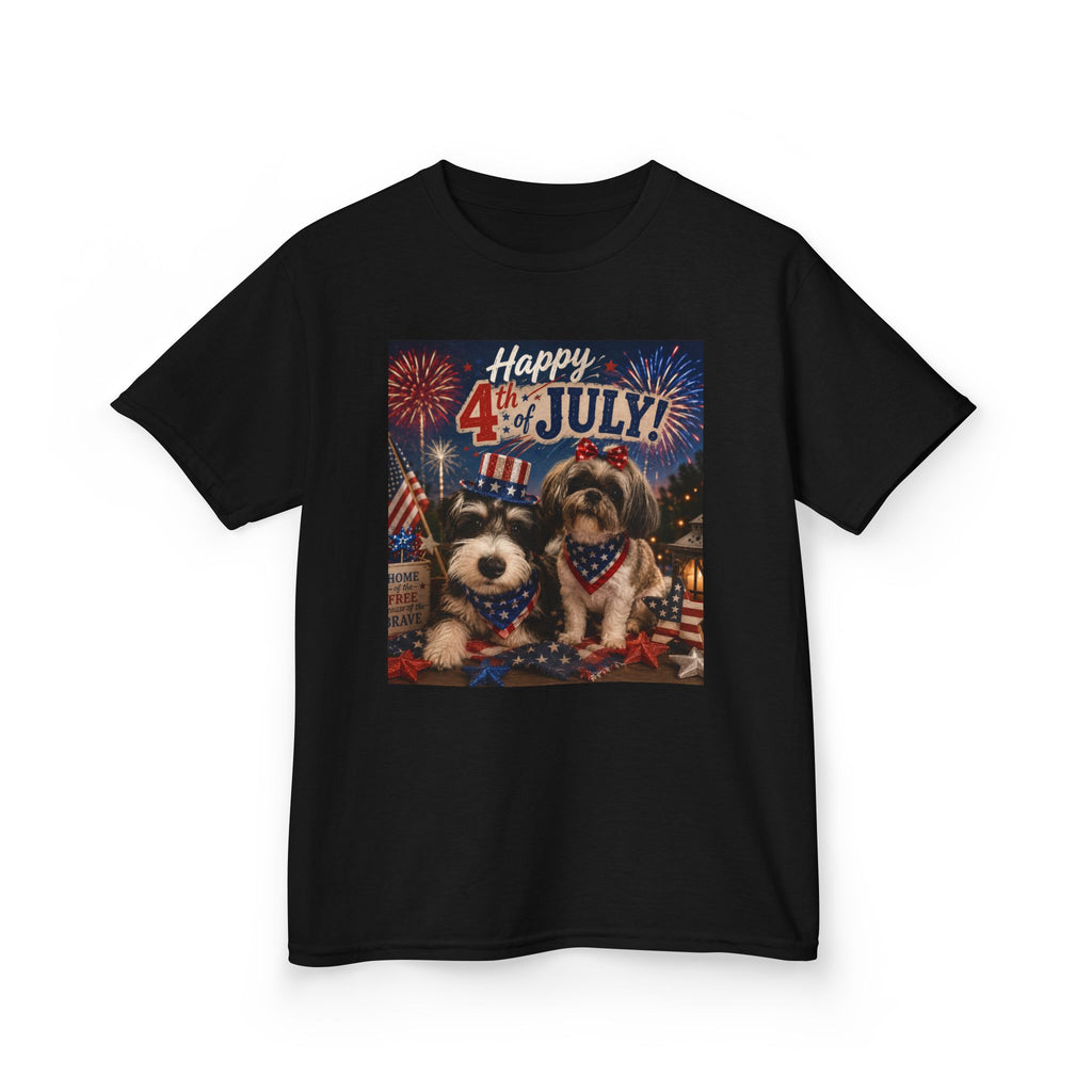 4th of July Kids Tee - Patriotic Dogs 'Happy 4th of July' Graphic Shirt
