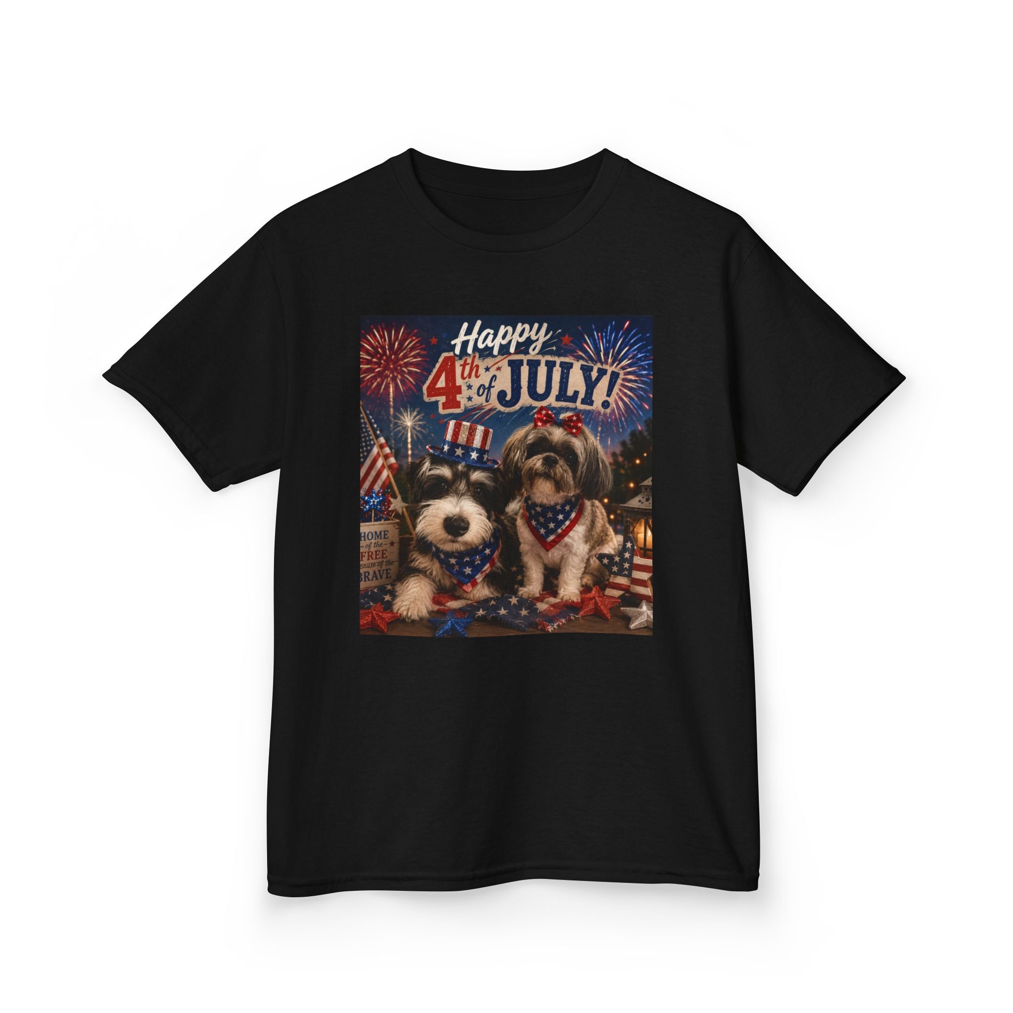 4th of July Kids Tee - Patriotic Dogs 'Happy 4th of July' Graphic Shirt