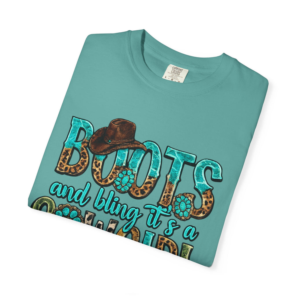 Cowgirl Boots Graphic T-Shirt — "Boots and Bling It's a Cowgirl Thing"