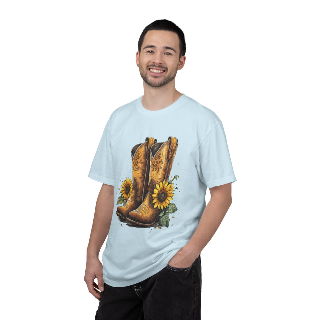 Cowgirl Boots & Sunflowers T-Shirt — Western Floral Graphic Tee