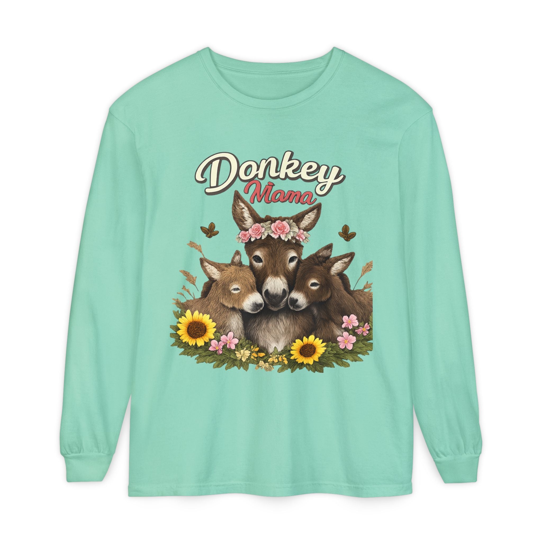 Donkey Mama Long Sleeve Tee — Floral Donkey Mom Shirt for Animal Lovers