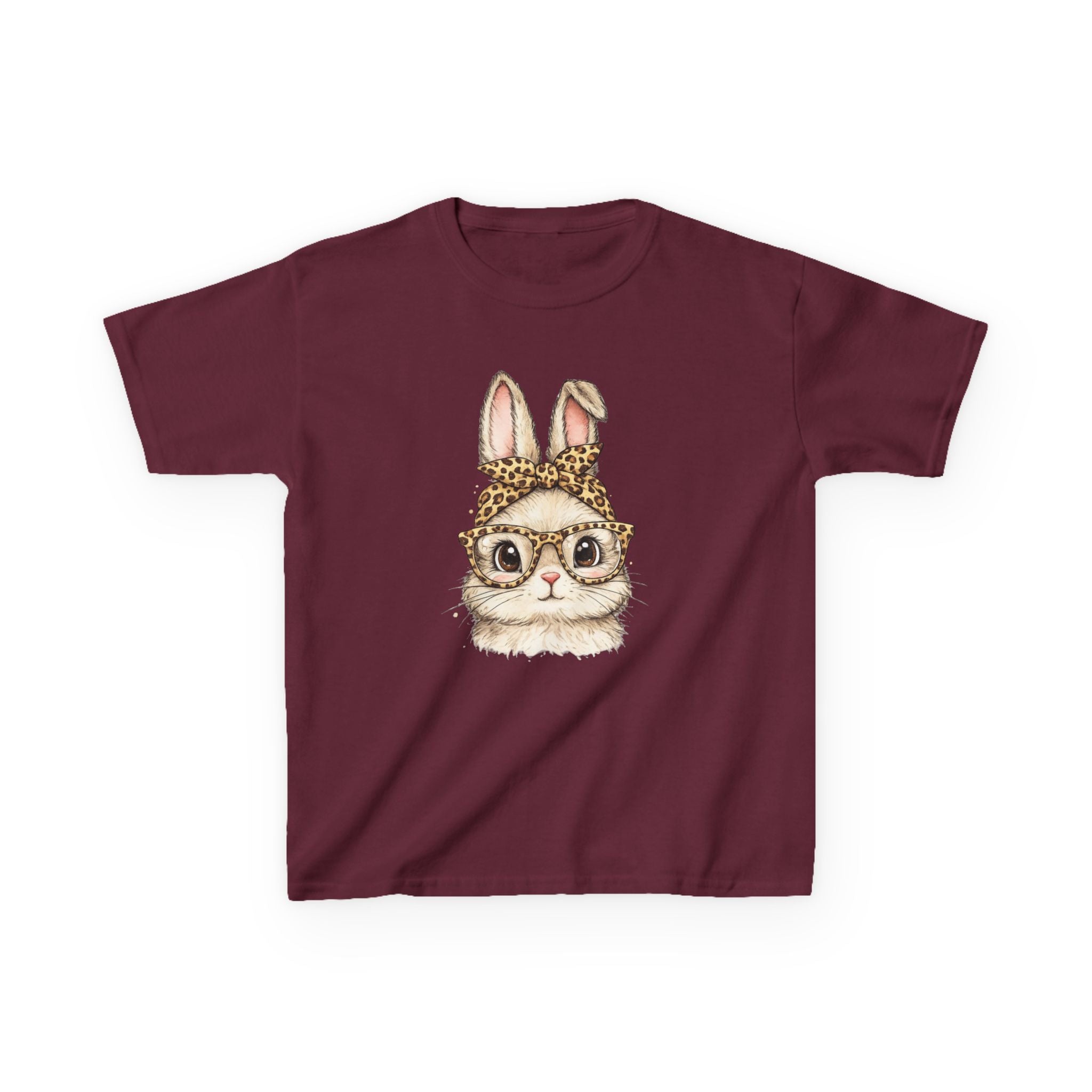 Kids Bunny with Glasses Tee — Cute Leopard Headband Rabbit Shirt for Children