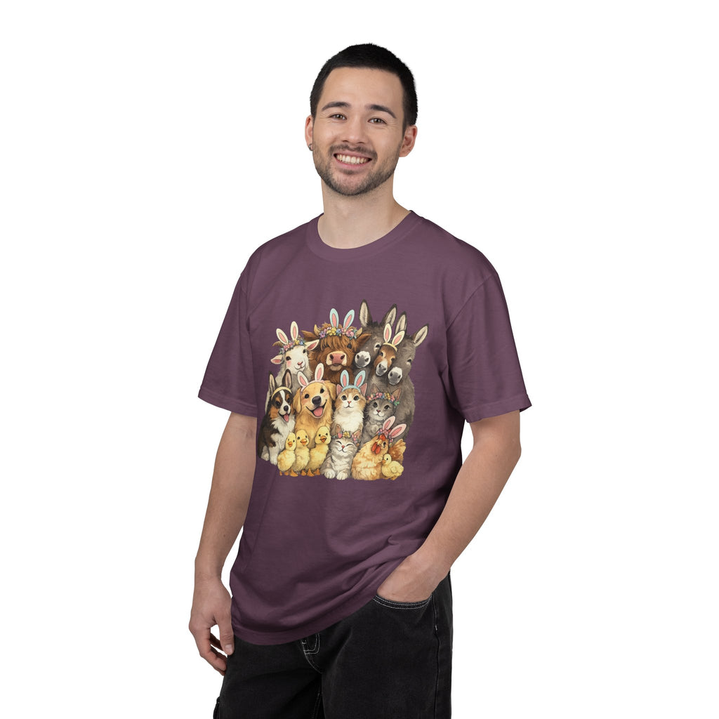 Farm Friends Crew T-Shirt — Cute Bunny, Chick, Donkey & Dog Animal Portrait Tee