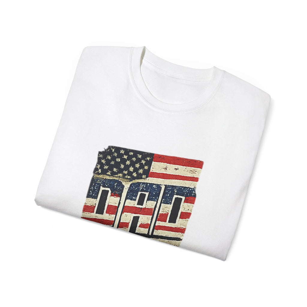 Patriotic Dad T-Shirt – Vintage American Flag 'DAD' Tee for Father’s Day