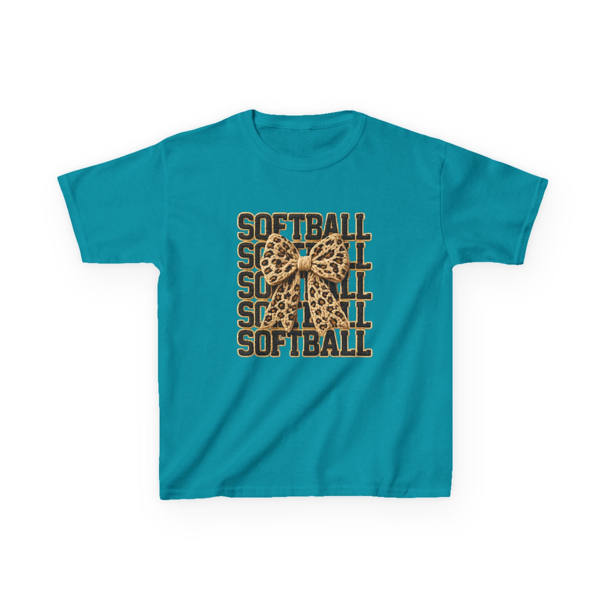 Kids Softball Tee — Leopard Bow Softball Graphic