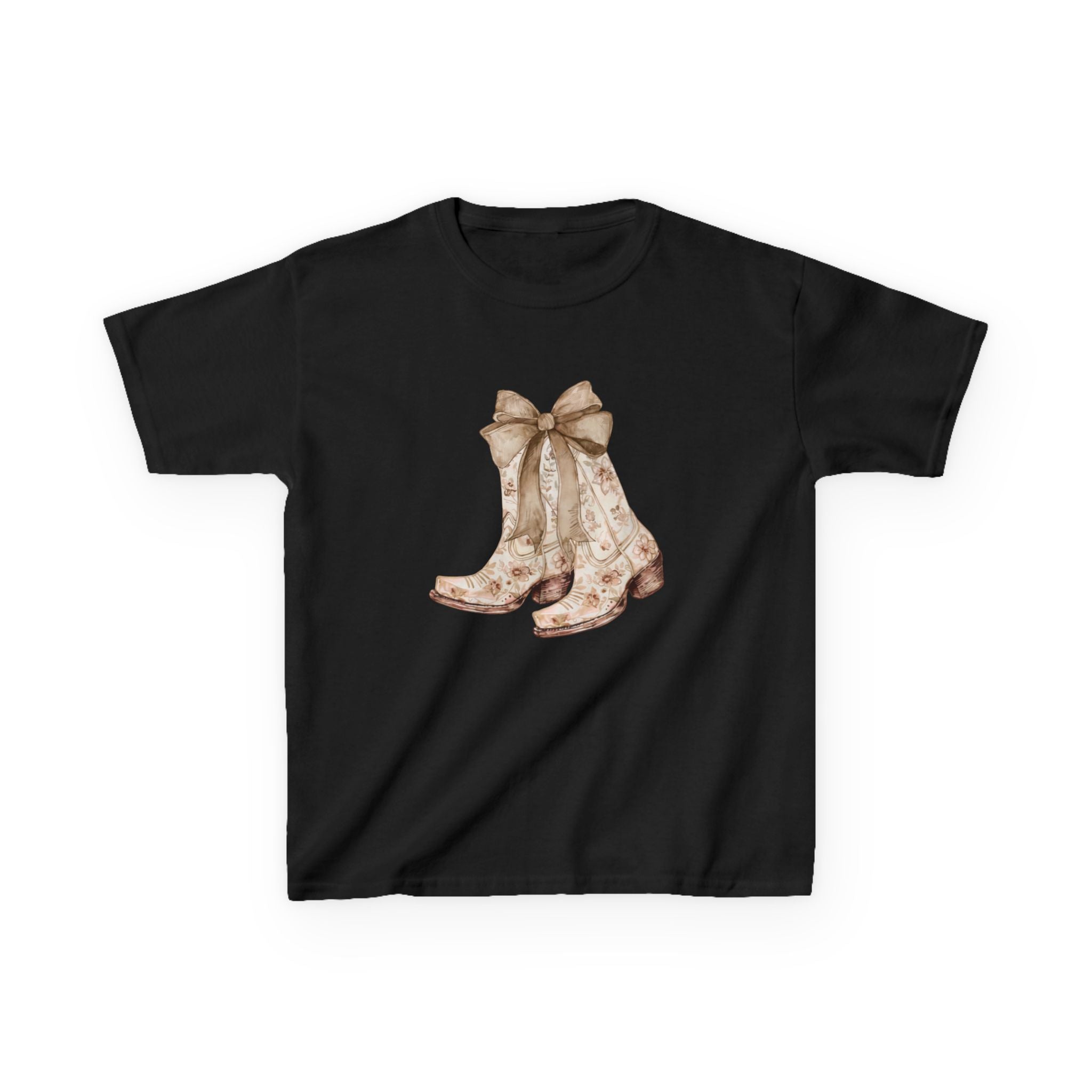 Kids Tee — Vintage Floral Cowboy Boots with Ribbon