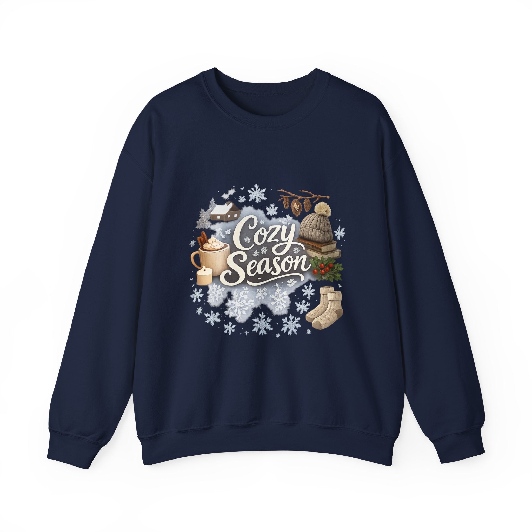 Cozy Season Sweatshirt — Winter Cabin Hot Cocoa & Knit Hat Crewneck