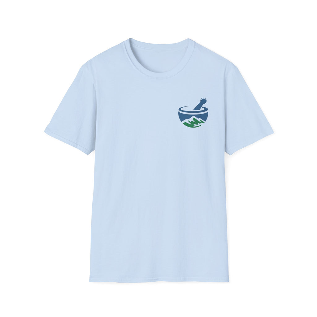 Scenic Pharmacy T-Shirt — Mountain Mortar & Pestle Logo Tee