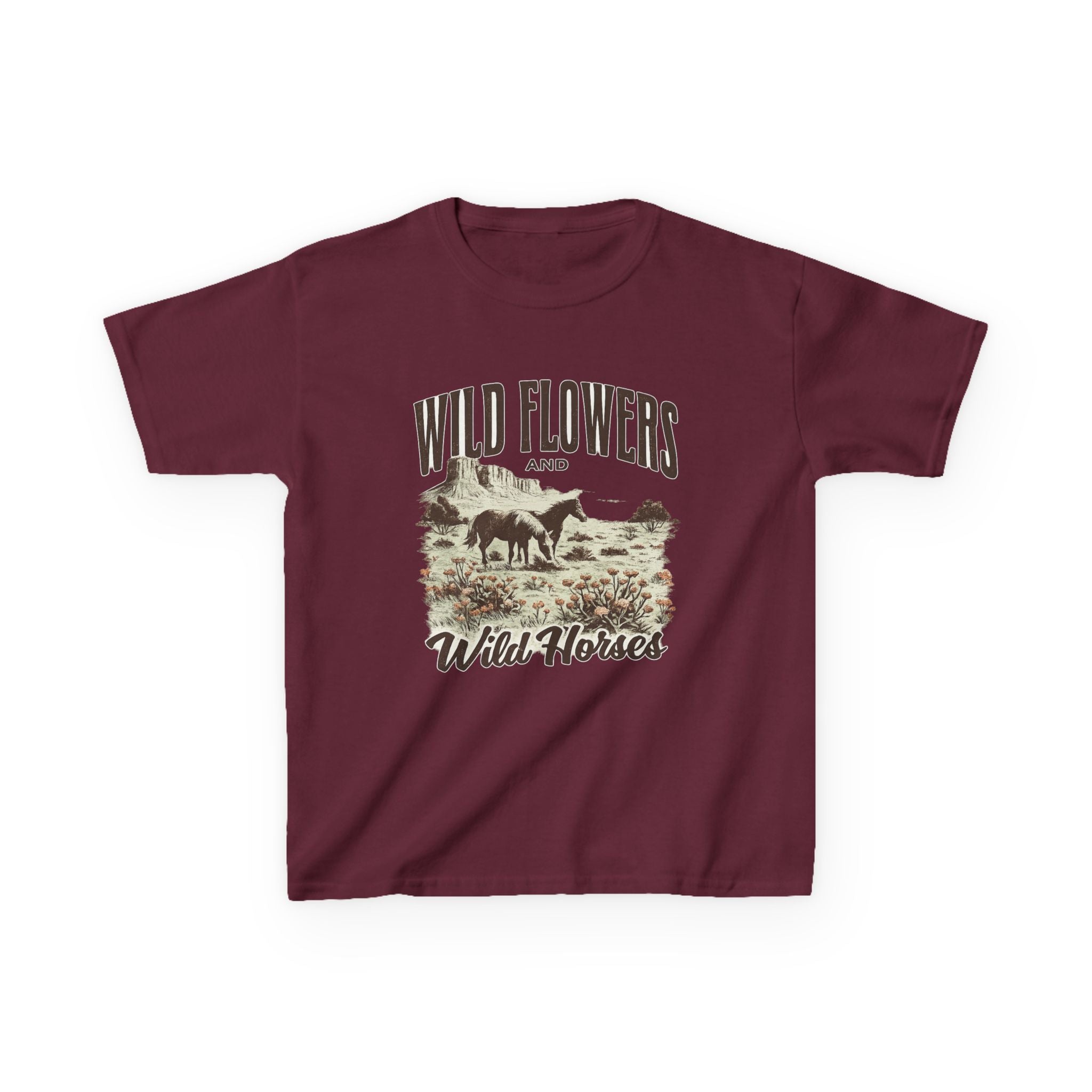 Kids T-Shirt — "Wild Flowers and Wild Horses" Rustic Western Tee