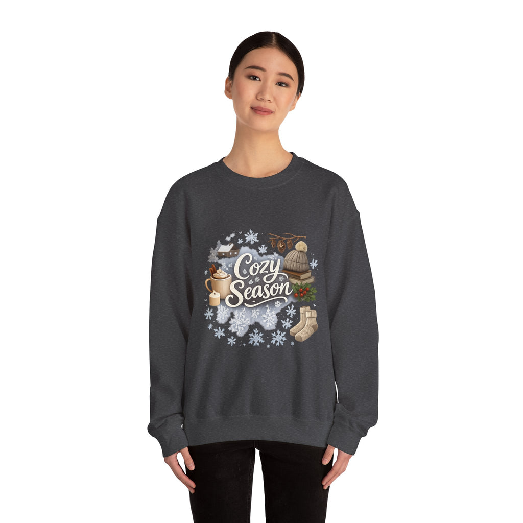 Cozy Season Sweatshirt — Winter Cabin Hot Cocoa & Knit Hat Crewneck