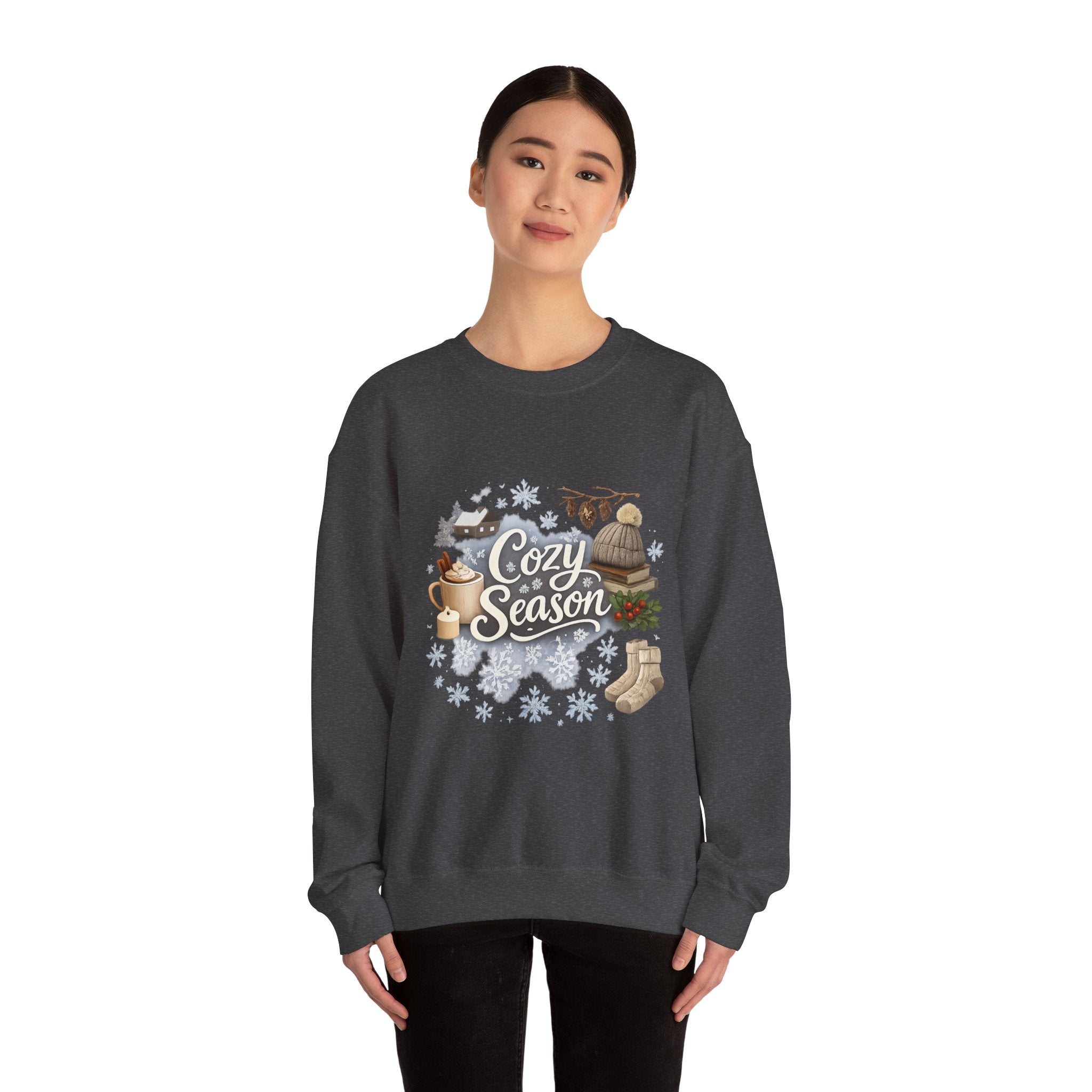 Cozy Season Sweatshirt — Winter Cabin Hot Cocoa & Knit Hat Crewneck