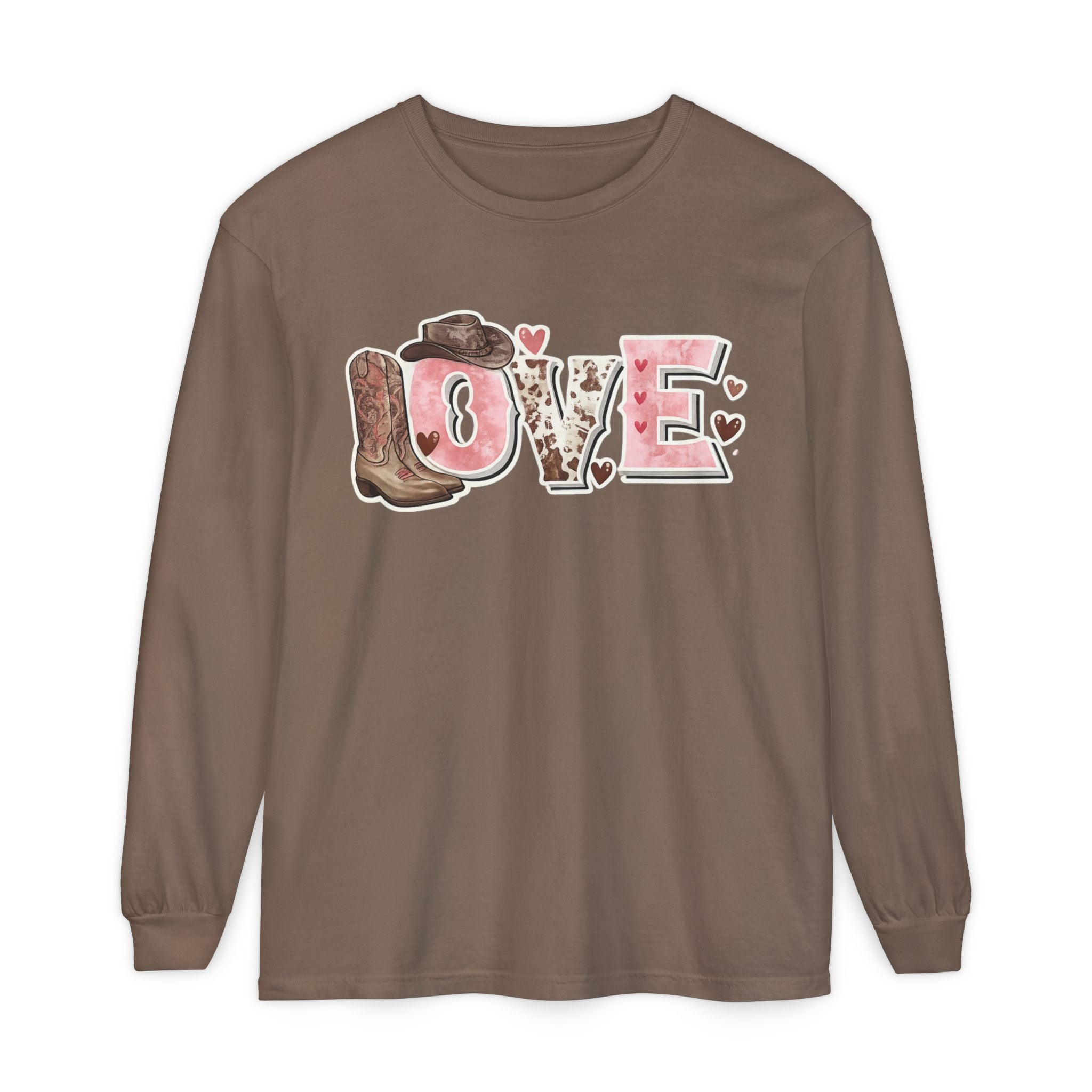 Western 'LOVE' Long Sleeve Tee — Cowgirl Cowboy Heart Graphic