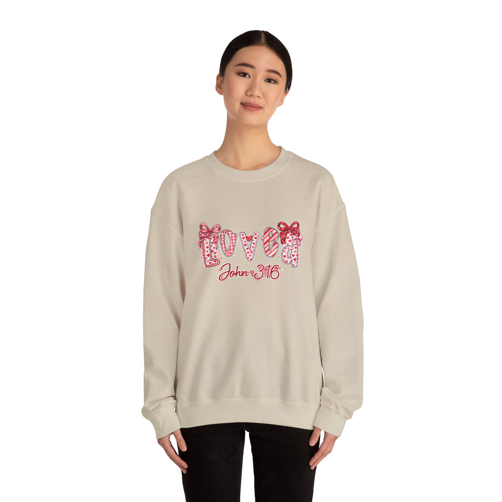Valentine 'Love' Crewneck Sweatshirt — John 3:16 Script
