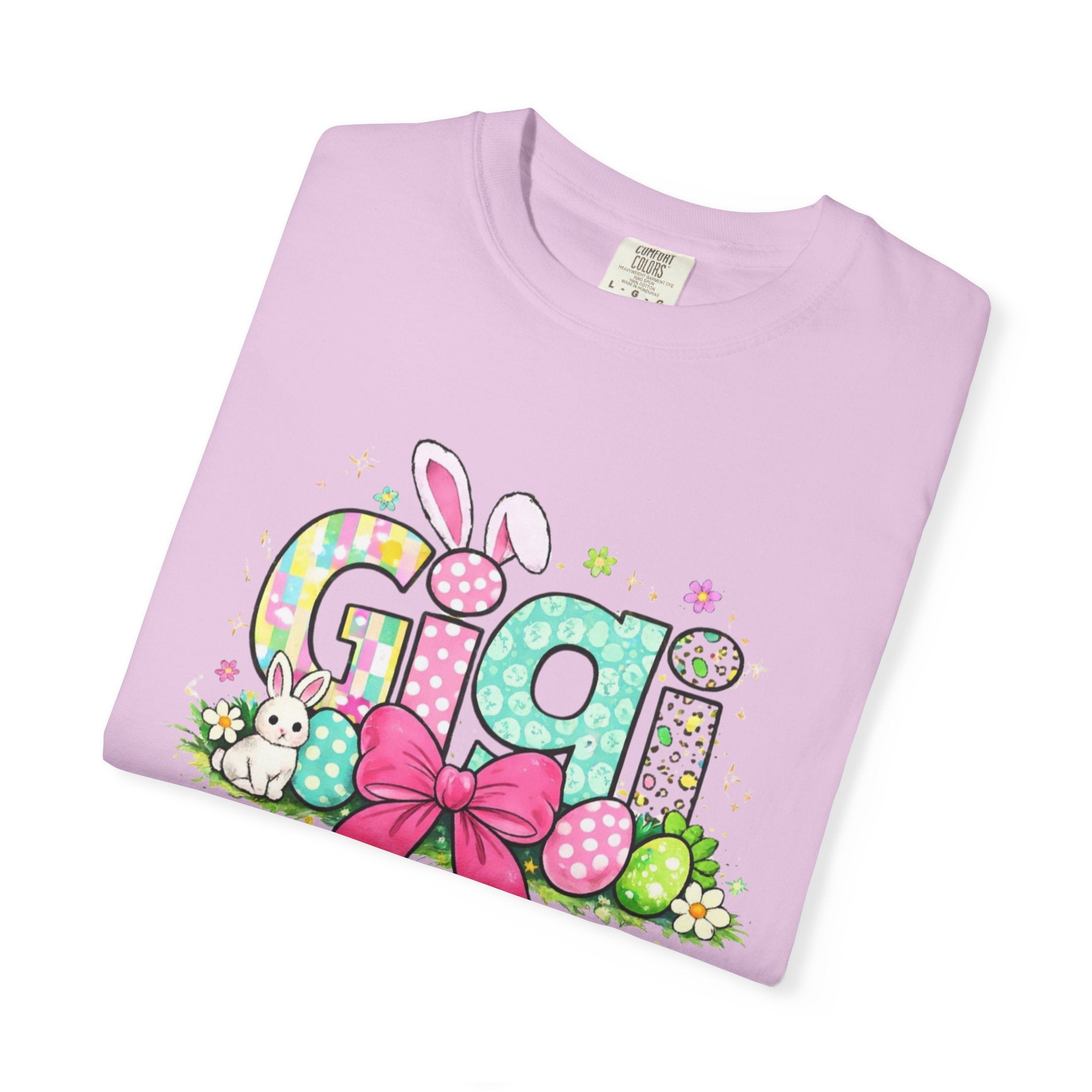 Easter Gigi T-Shirt — Pastel Bunny & Eggs Graphic Tee