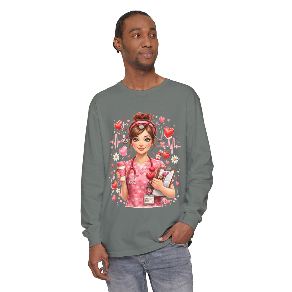 Nurse Love Long Sleeve T-Shirt — Cute Heartbeat Healthcare Graphic