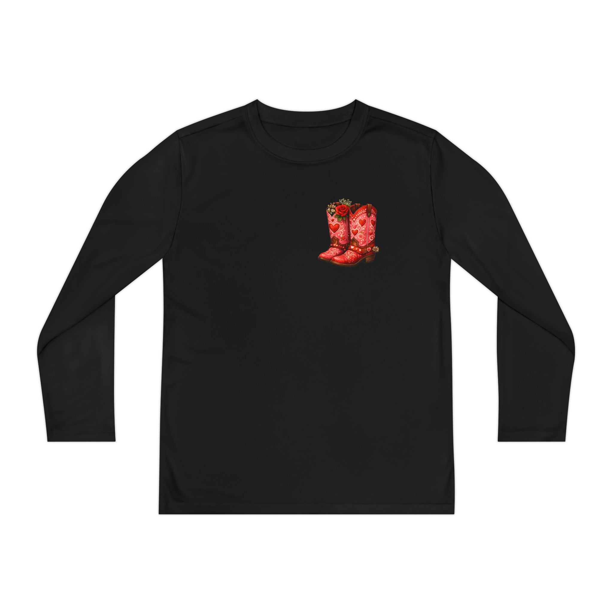 Youth Long Sleeve Tee — “All a Girl Needs is a Right Pair of Boots” Cowboy Boots Graphic