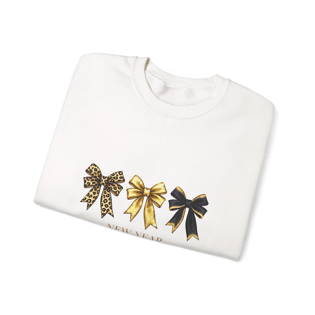 New Year Bows Crewneck Sweatshirt — “New Year New Beginnings” Glitter Bow Design