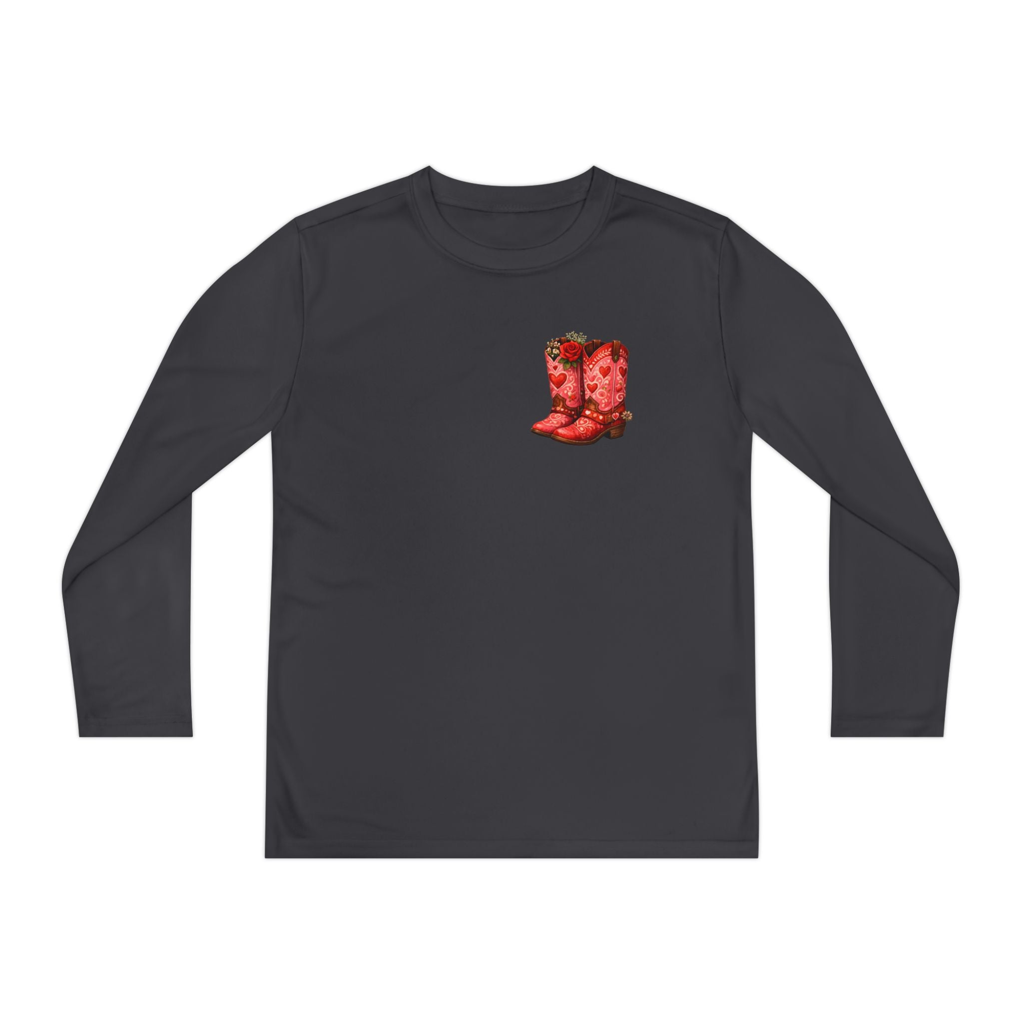 Youth Long Sleeve Tee — “All a Girl Needs is a Right Pair of Boots” Cowboy Boots Graphic