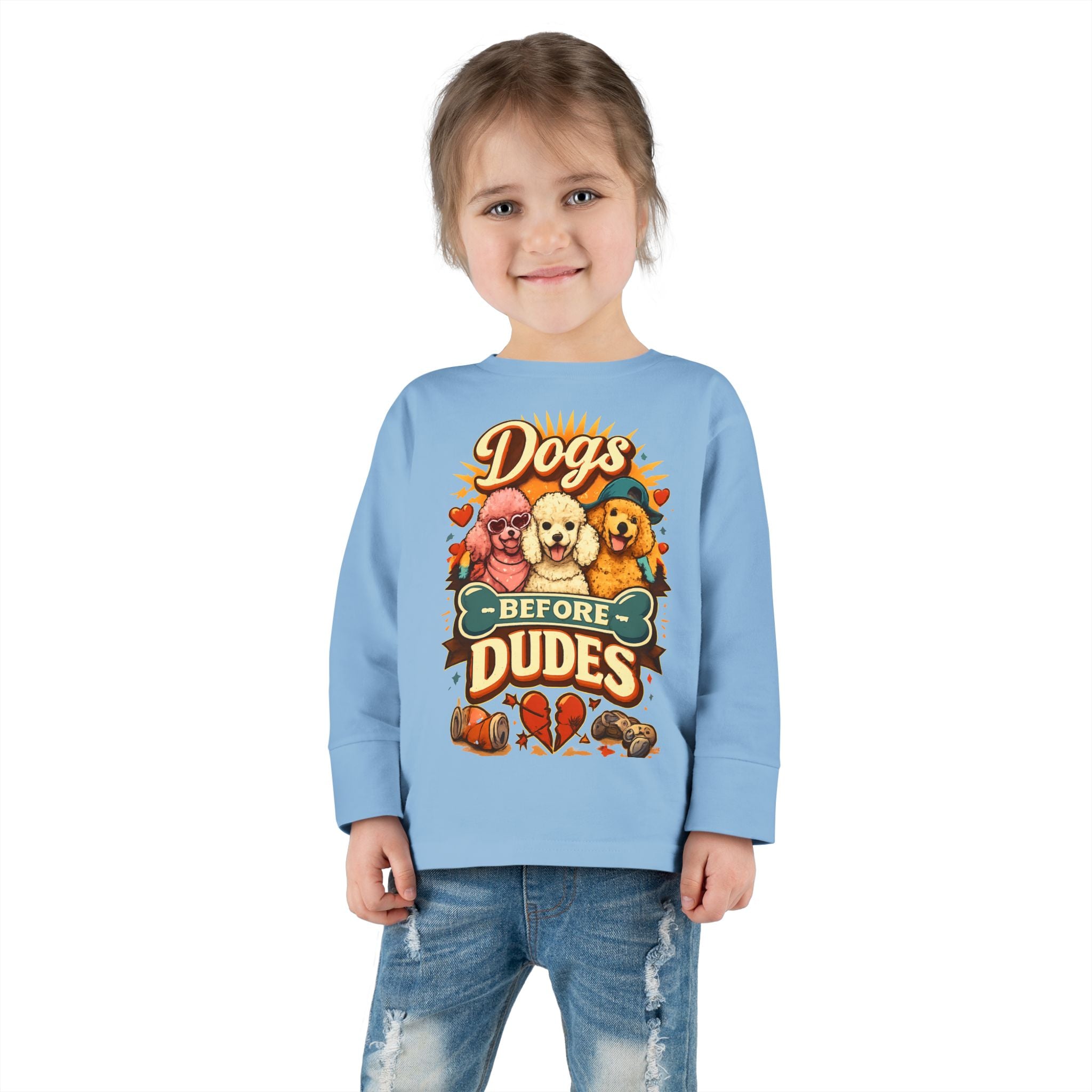 Toddler Tee - "Dogs Before Dudes" Cute Puppy Graphic Long Sleeve