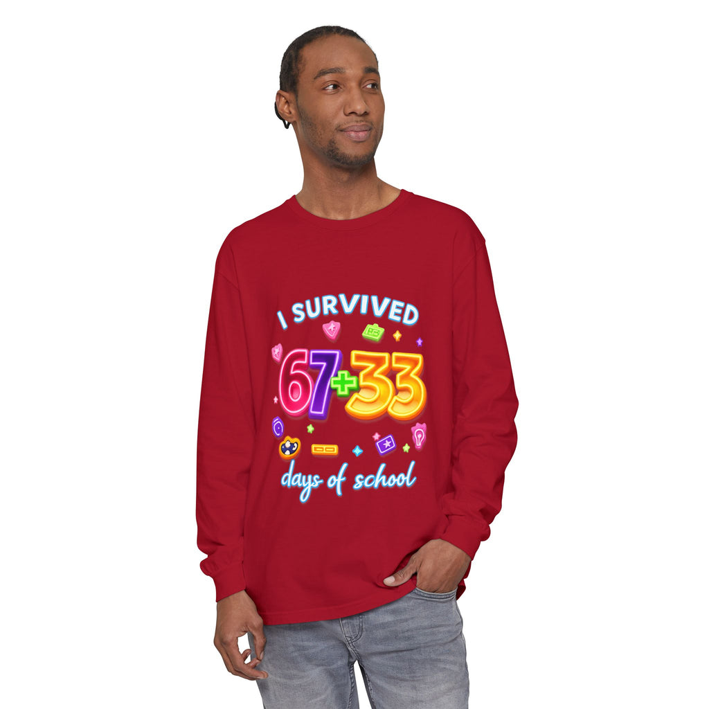 Long Sleeve T‑Shirt "I Survived 67+33 Days of School" — Cute Colorful End‑of‑School Celebration Tee