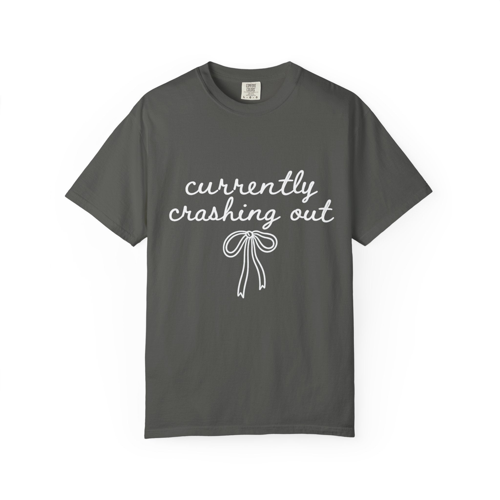 White Garment-Dyed T-Shirt — Minimal Ribbon Graphic Tee