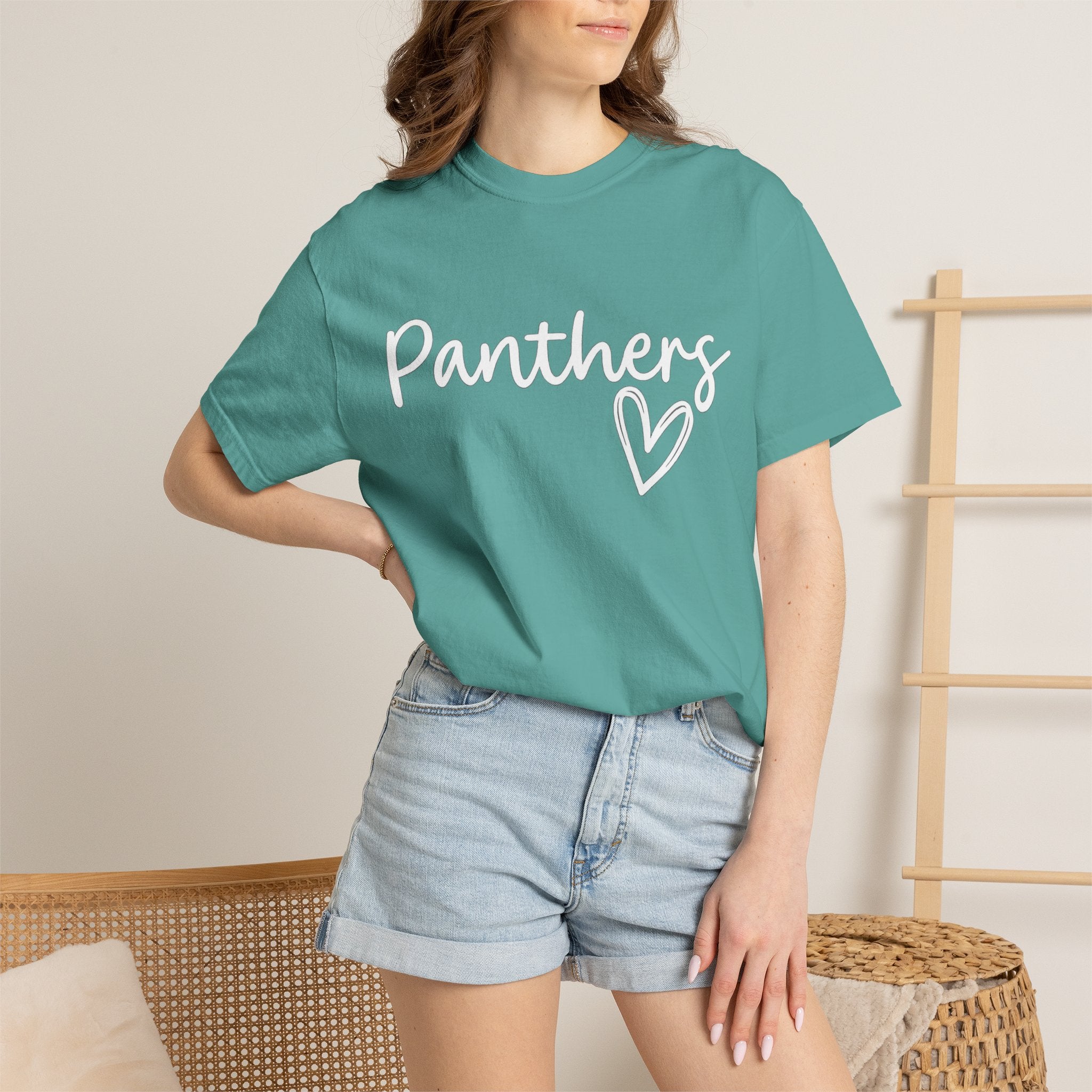 Panthers Heart T-Shirt — Cute Script School Spirit Tee