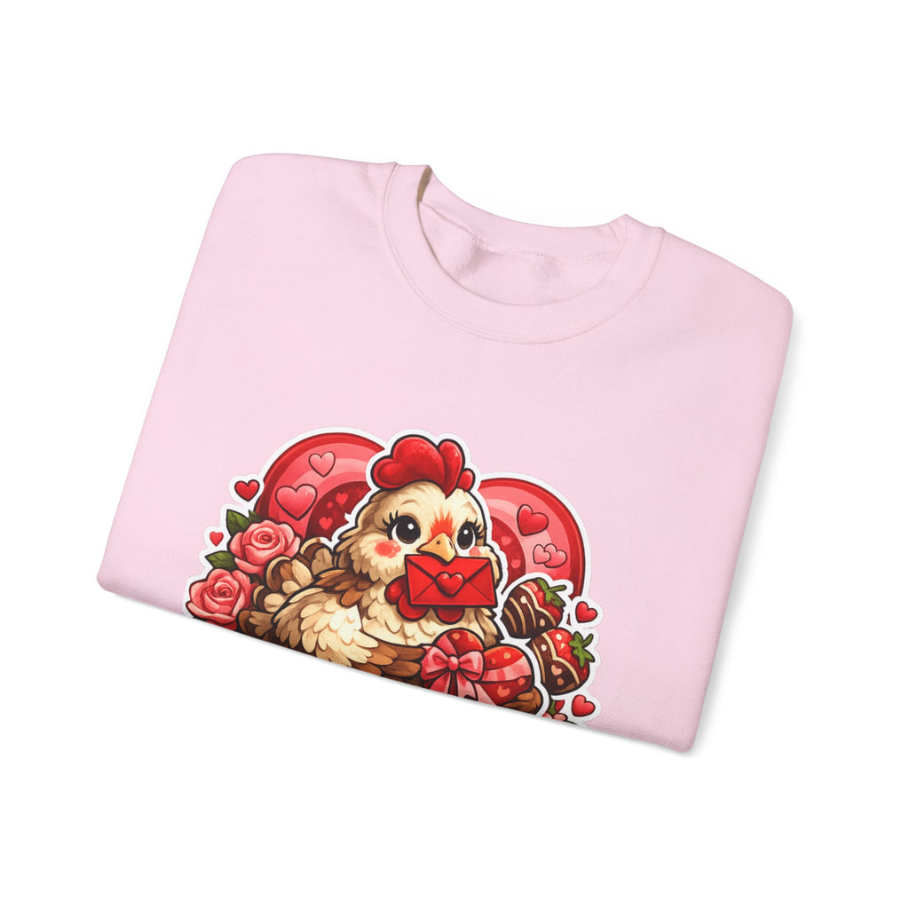 Crewneck Sweatshirt — "Cluckin' Love" Cute Chicken Valentine Design