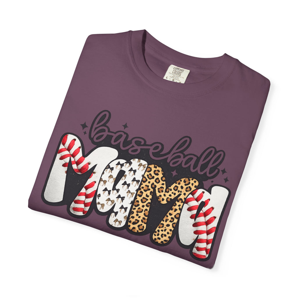 Baseball Mom T-Shirt — Leopard & Stitch Pattern Sports Tee