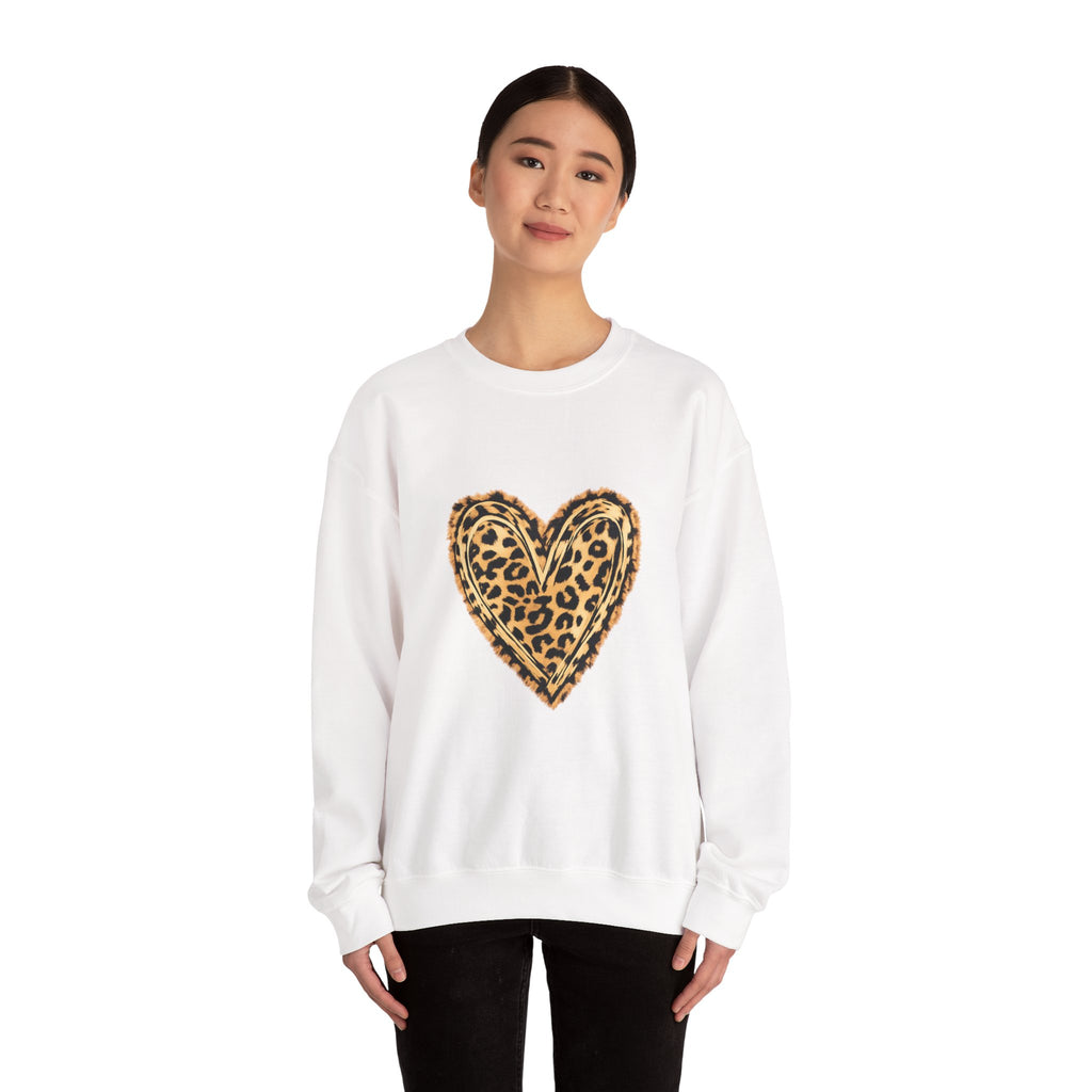 Leopard Heart Crewneck Sweatshirt - Animal Print Heart Pullover