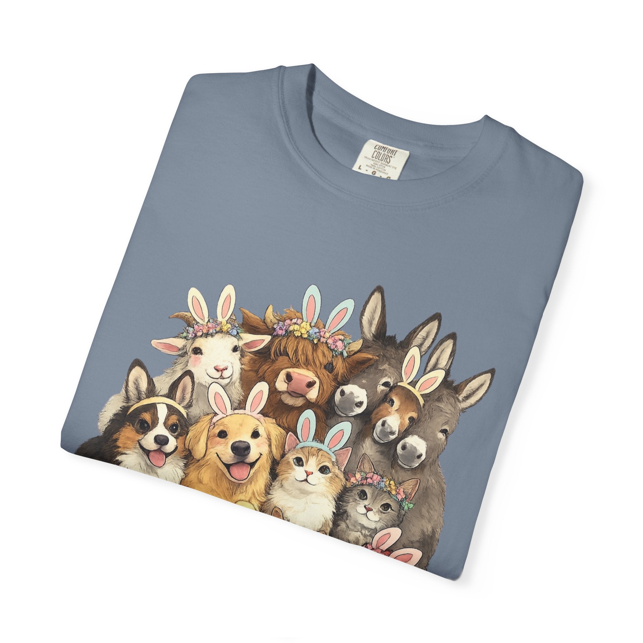 Farm Friends Crew T-Shirt — Cute Bunny, Chick, Donkey & Dog Animal Portrait Tee