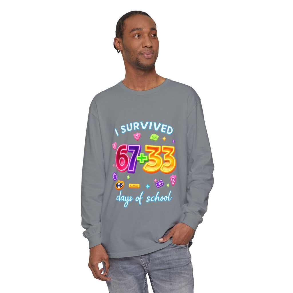 Long Sleeve T‑Shirt "I Survived 67+33 Days of School" — Cute Colorful End‑of‑School Celebration Tee