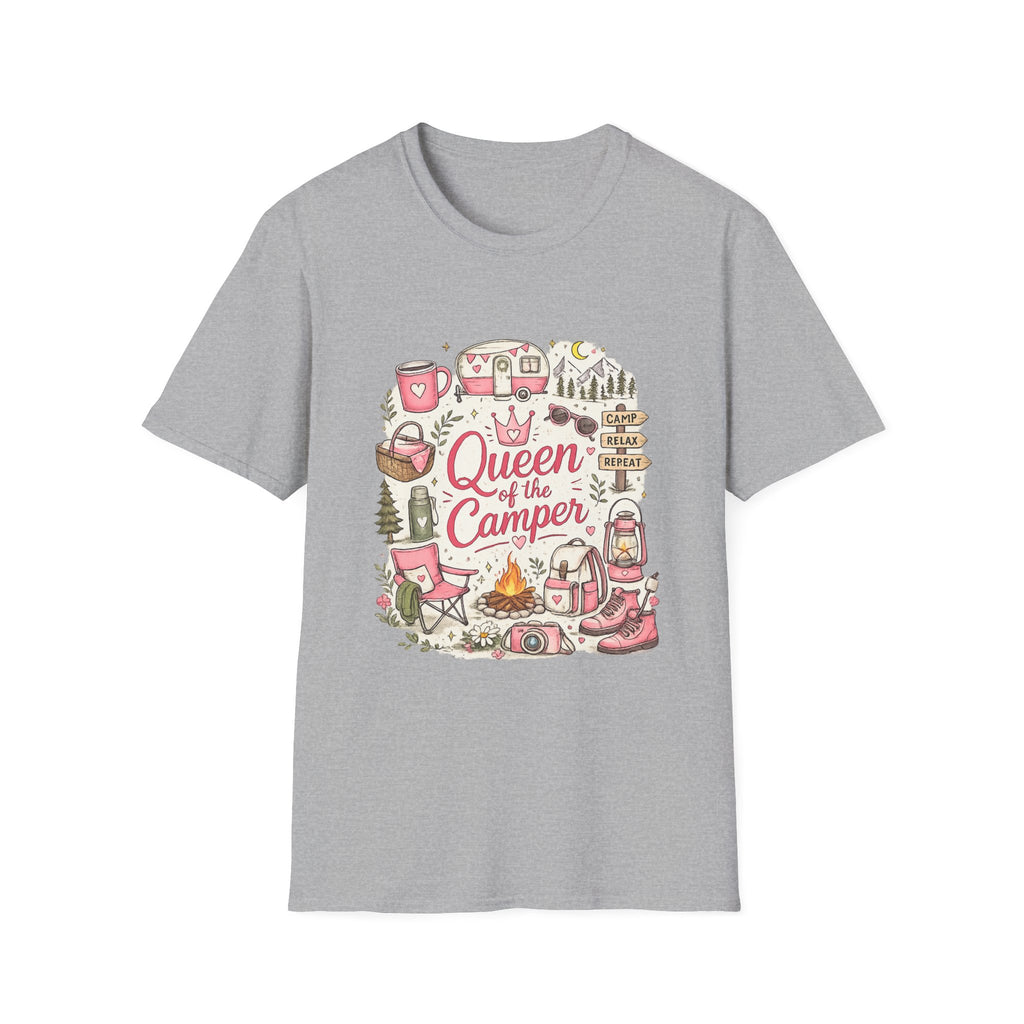Queen of the Camper T-Shirt — Cute Pink Camping RV Graphic Tee for Women