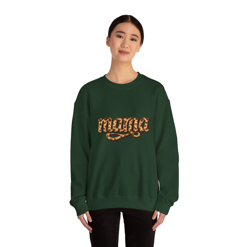 Mama Leopard Script Sweatshirt — Bold Animal Print Mom Crewneck
