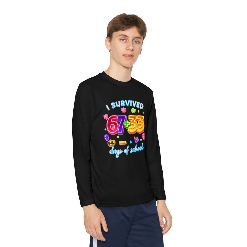 Youth Long Sleeve Tee — "I Survived 67+33 Days of School" Colorful Celebration Shirt