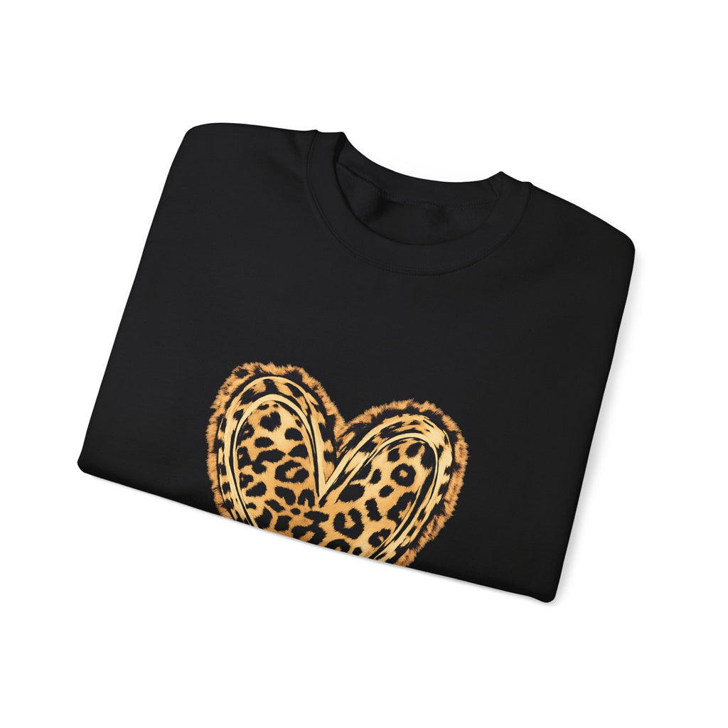 Leopard Heart Crewneck Sweatshirt - Animal Print Heart Pullover