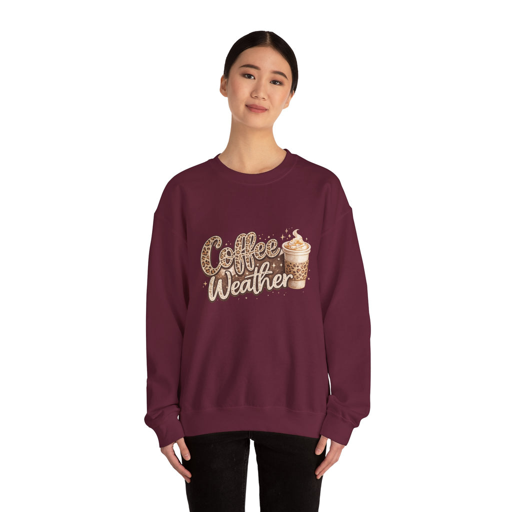 Coffee Weather Sweatshirt – Cozy Leopard Print Coffee Cup Crewneck