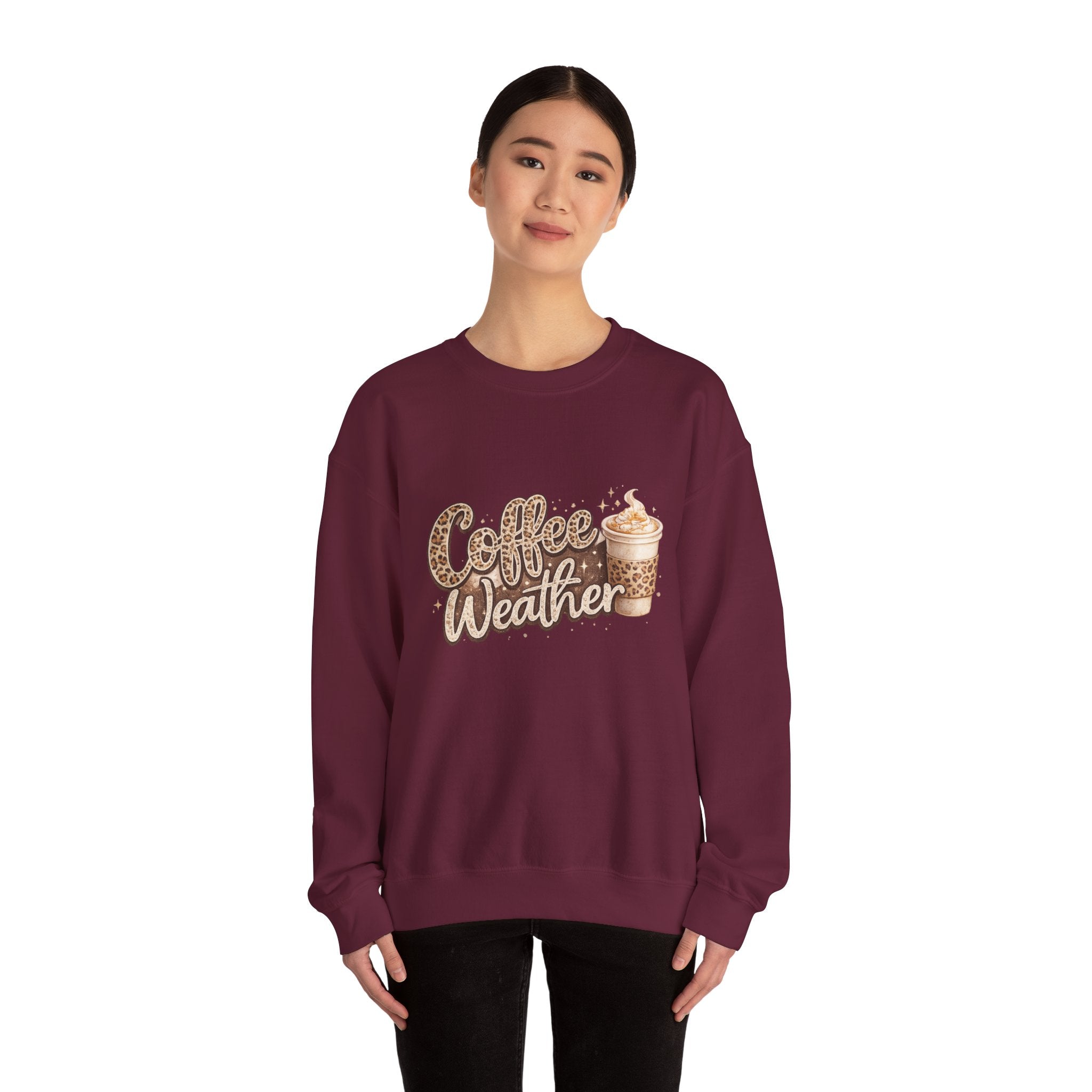 Coffee Weather Sweatshirt – Cozy Leopard Print Coffee Cup Crewneck