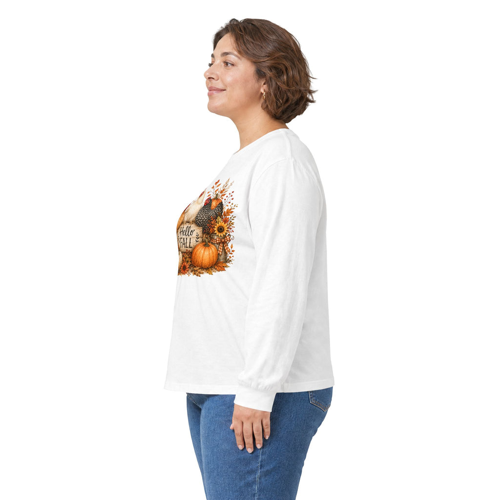 Hello Fall Pumpkin & Chickens Long Sleeve Tee