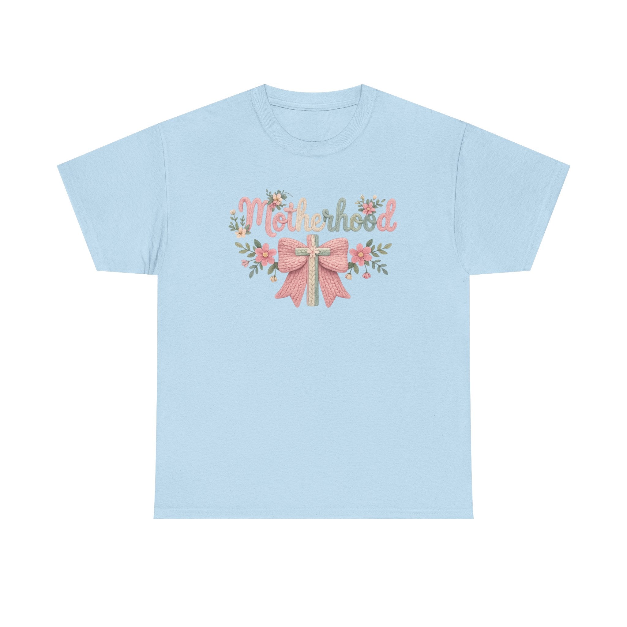 Motherhood Floral Tee — Pink Bow Mom Shirt for Mother's Day