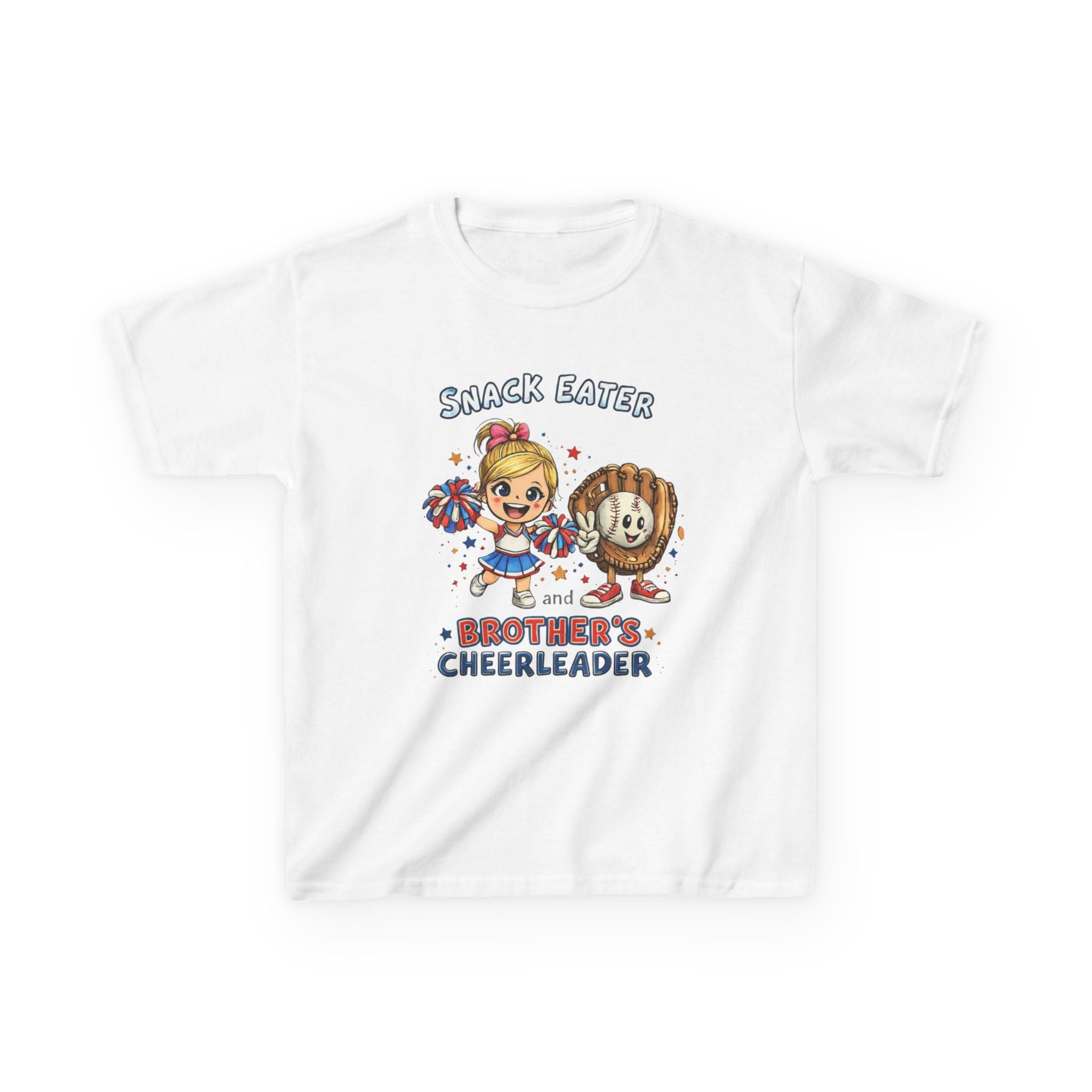 Kids Tee — "Snack Eater and Brother’s Cheerleader" Cute Patriotic Cheerleader Design