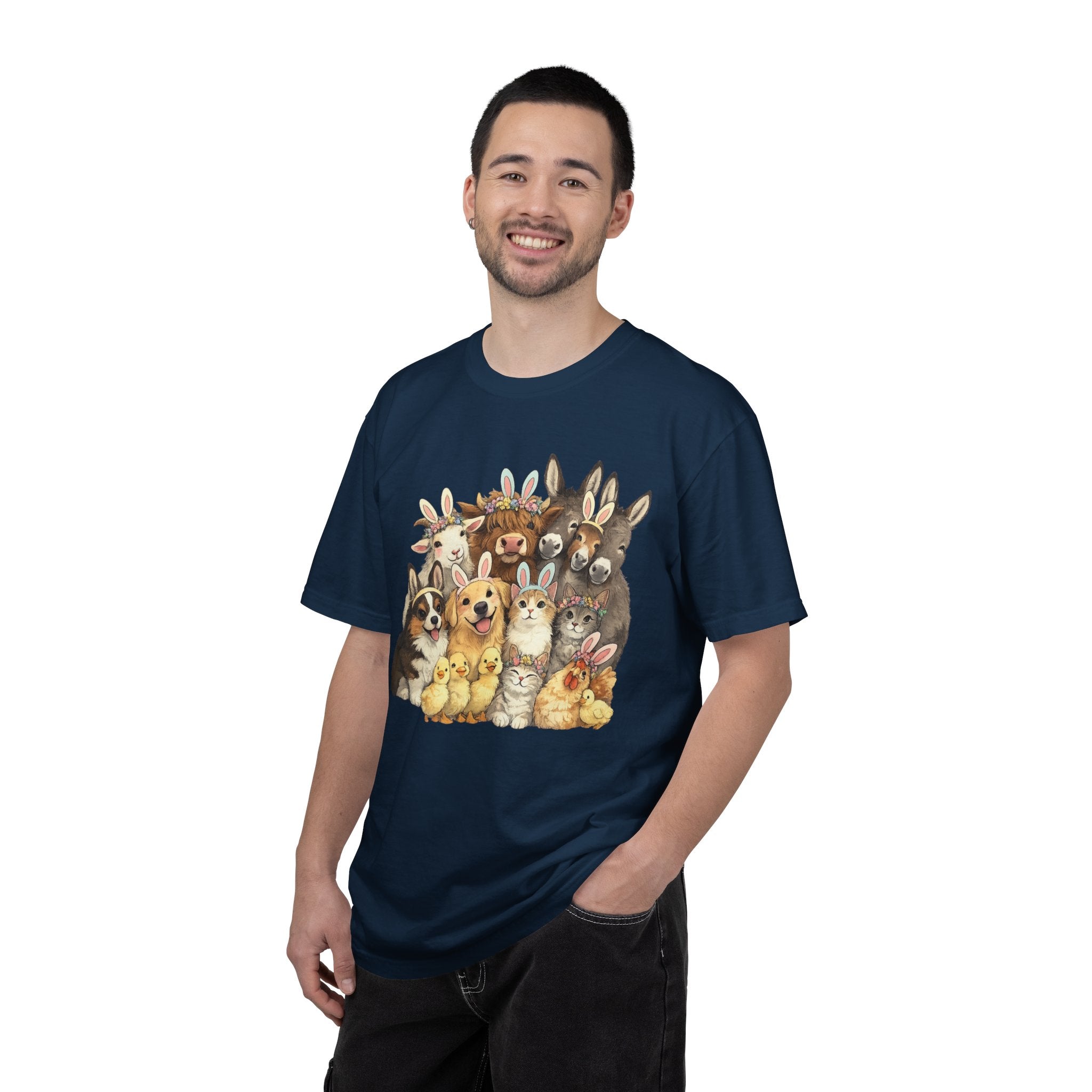 Farm Friends Crew T-Shirt — Cute Bunny, Chick, Donkey & Dog Animal Portrait Tee