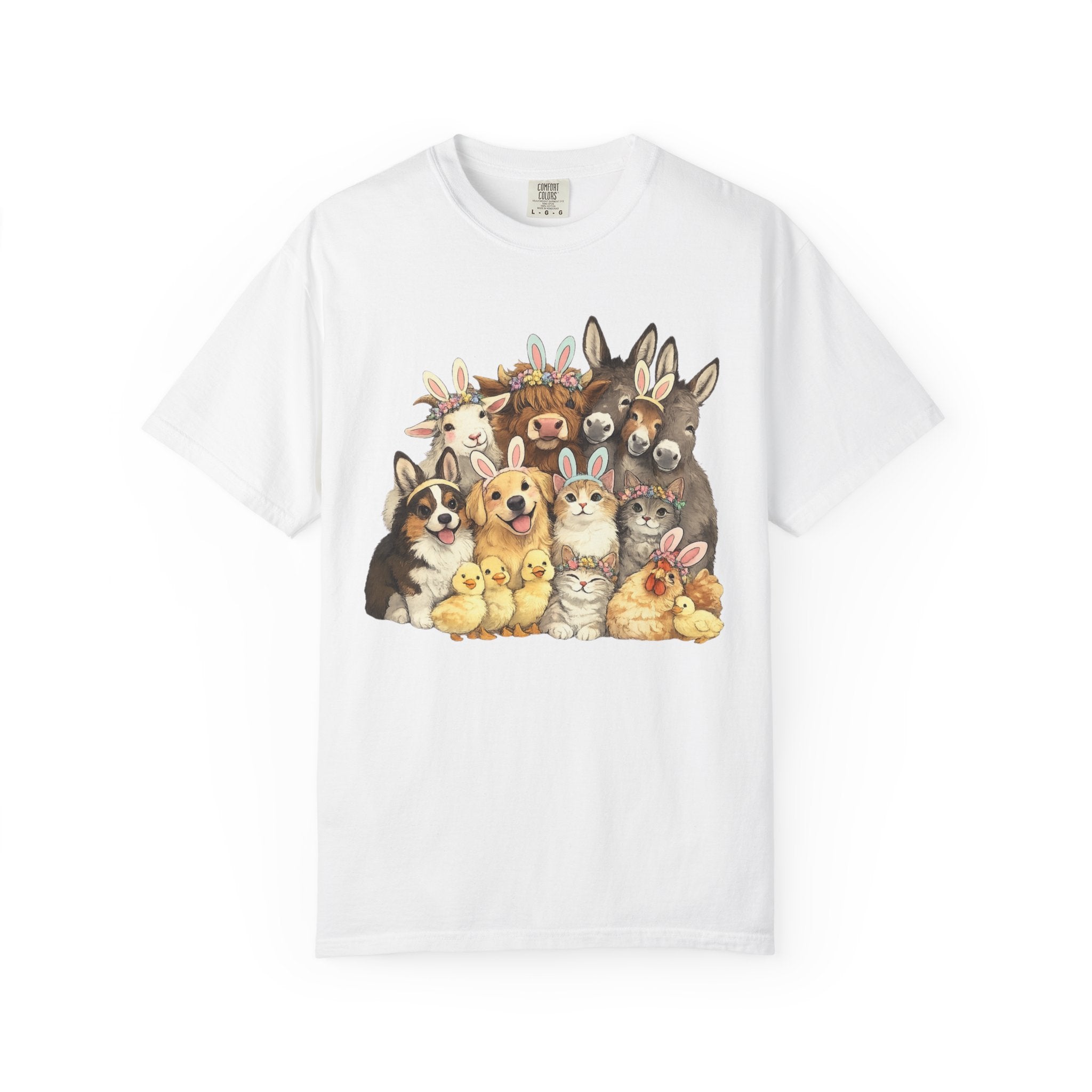 Farm Friends Crew T-Shirt — Cute Bunny, Chick, Donkey & Dog Animal Portrait Tee