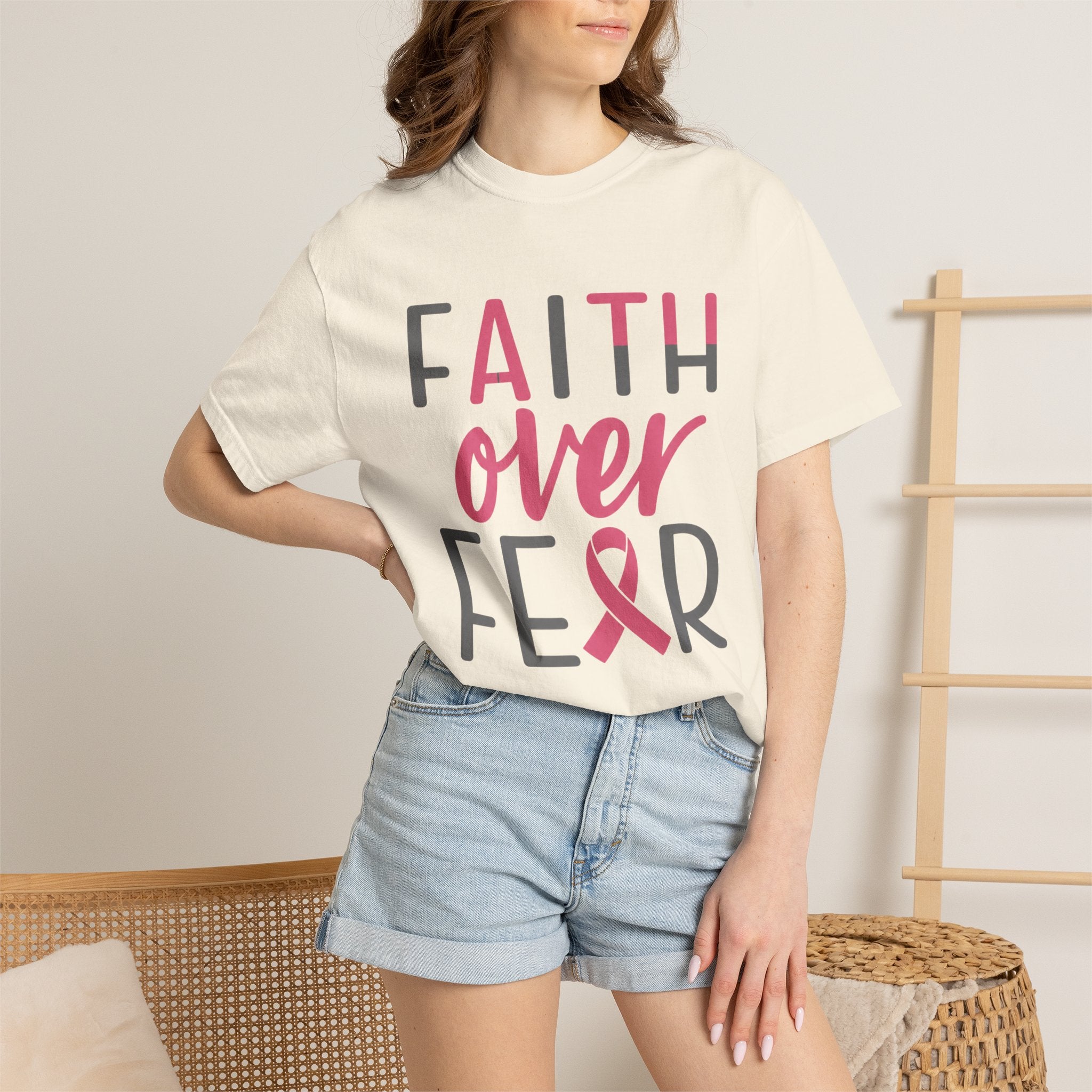 Faith Over Fear T-Shirt — Breast Cancer Awareness Pink Ribbon Tee