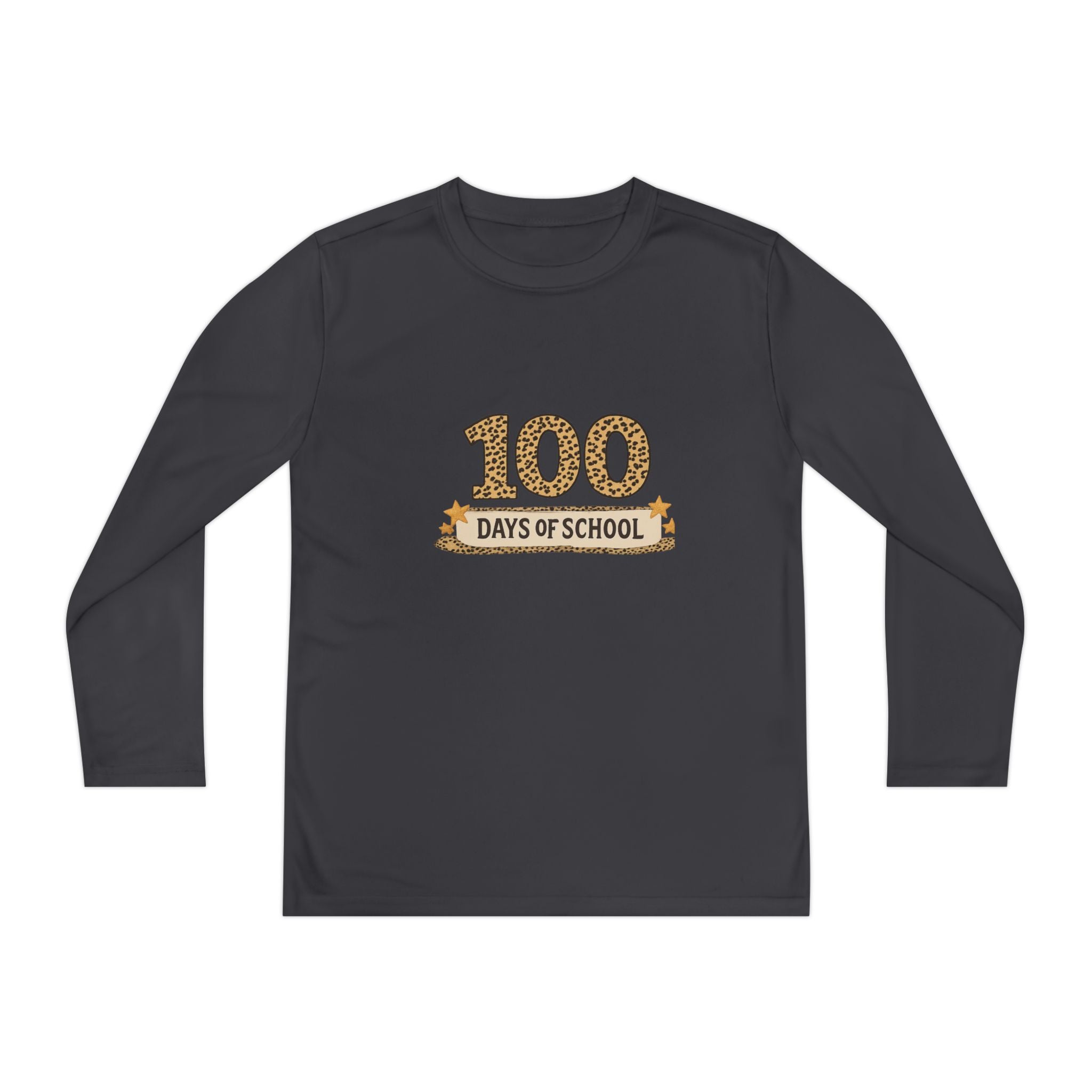 100 Days of School Youth Long Sleeve Tee — Leopard Print Celebration Shirt