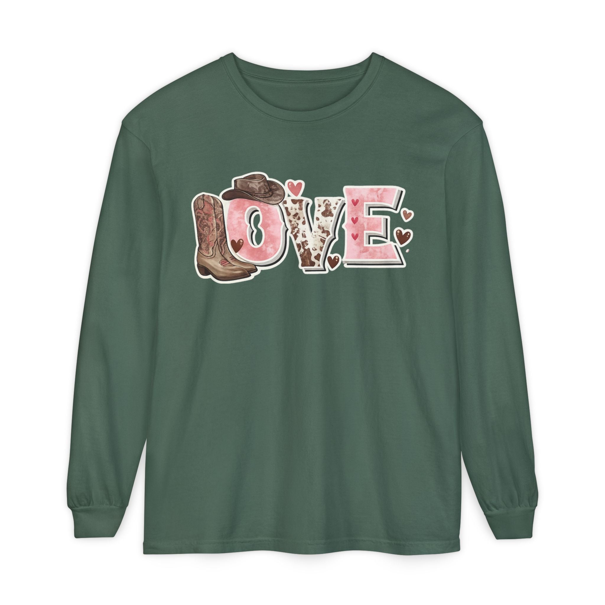 Western 'LOVE' Long Sleeve Tee — Cowgirl Cowboy Heart Graphic