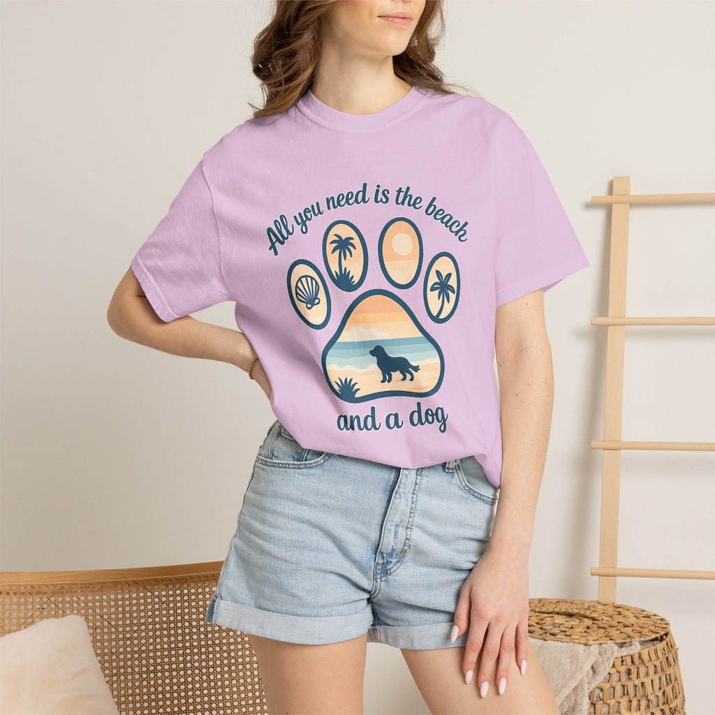 Beach & Dog Paw T-Shirt — “All You Need Is the Beach and a Dog” Graphic Tee
