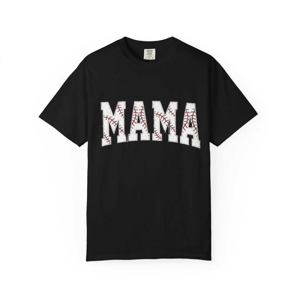 Mama Baseball Tee — 'MAMA' Stitched Baseball Mom T‑Shirt