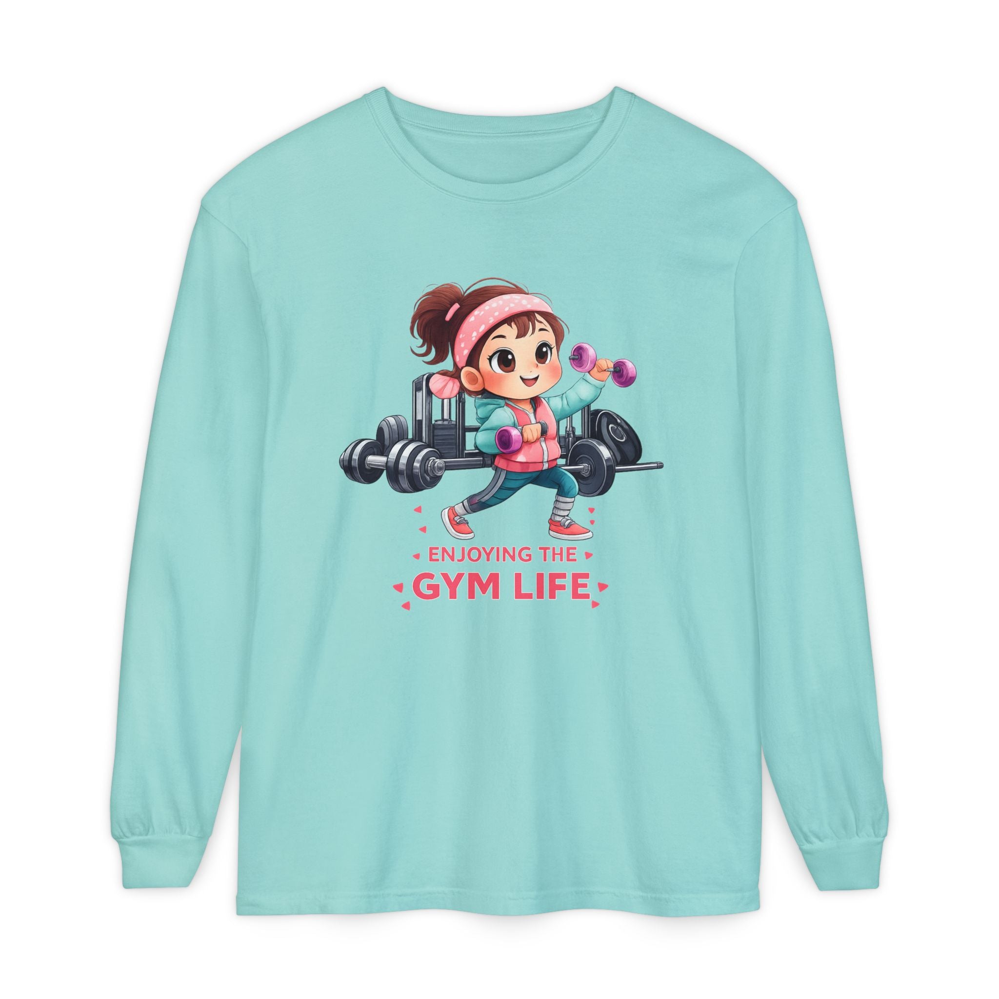Gym Life Long Sleeve Tee — Cute Girl Weightlifting Fitness Shirt